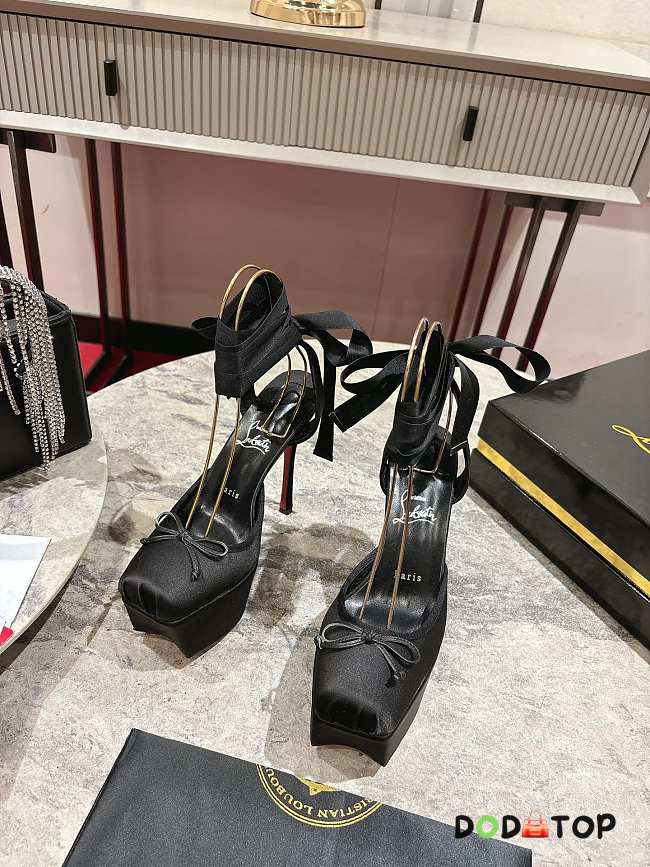 Christian Louboutin Women's Black Cassia Lace Up 100 Satin Crepe Pumps - 1