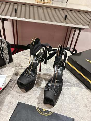 Christian Louboutin Women's Black Cassia Lace Up 100 Satin Crepe Pumps