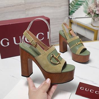 Gucci Women's platform sandal with Horsebit green Height 130mm