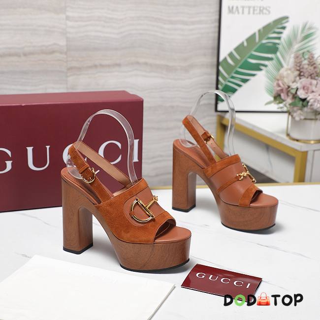 Gucci Women's platform sandal with Horsebit brown Height 130mm - 1