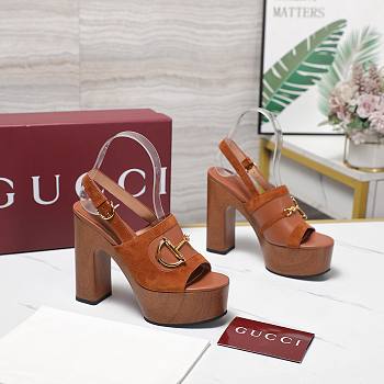 Gucci Women's platform sandal with Horsebit brown Height 130mm