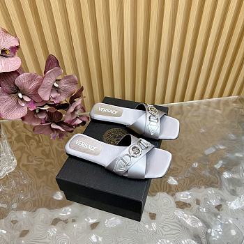 Versace Medusa satin flat sandals light grey 