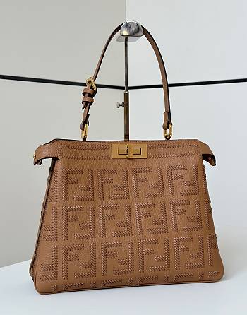 Fendi Peekaboo Soft Medium Cappuccino-coloured leather bag with FF interlacing size 33x25.5x10cm