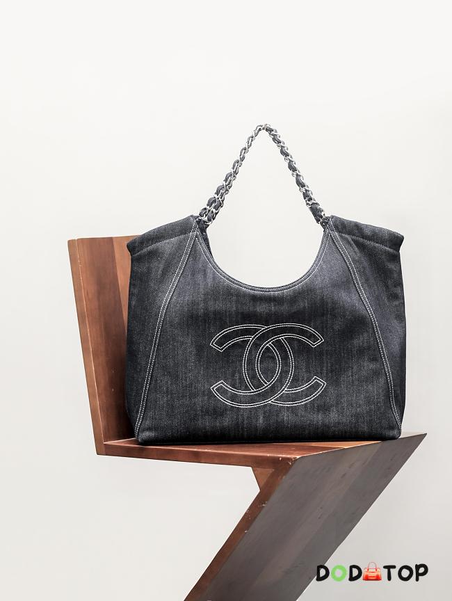 Chanel shopping bag denim black bag size 39cm - 1