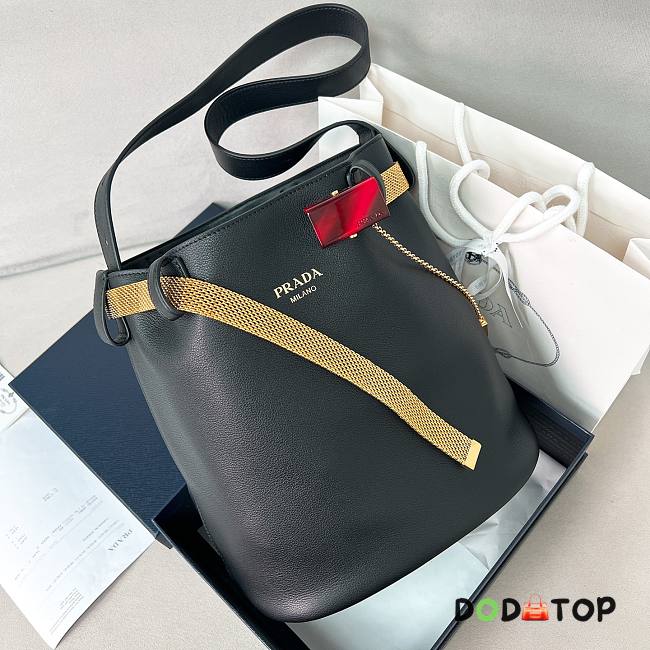 Prada buckled leather bucket bag black size 26.5x29x18cm - 1