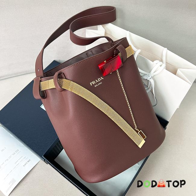 Prada buckled leather bucket bag brown size 26.5x29x18cm - 1