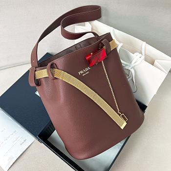 Prada buckled leather bucket bag brown size 26.5x29x18cm