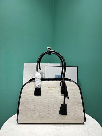 Prada Medium linen blend and leather tote bag size 22.5x35x18cm