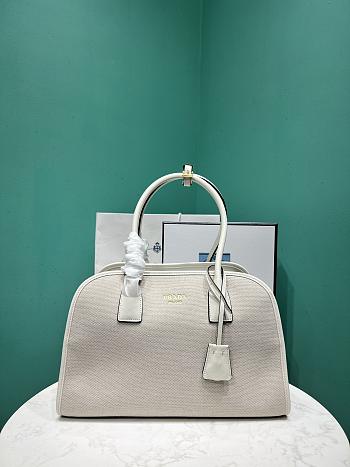 Prada Medium linen blend and leather white tote bag size 22.5x35x18cm