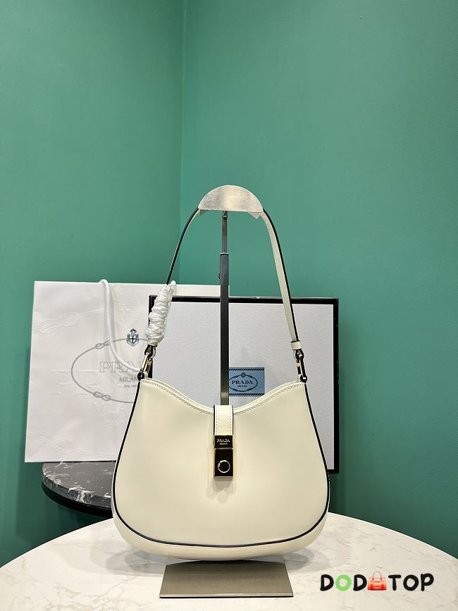 Prada Cleo brushed leather shoulder bag with clasp closure white size 18.5x22x4.5cm - 1