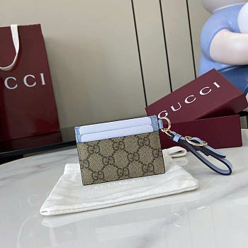 GG Emblem card case with strap blue