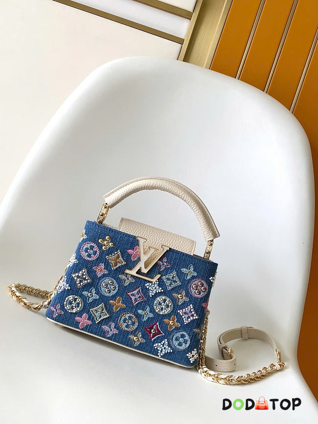 Louis Vuitton M12947 Capucines Mini Denim Blue/Cream bag size 21 x 13.6 x 8 cm - 1