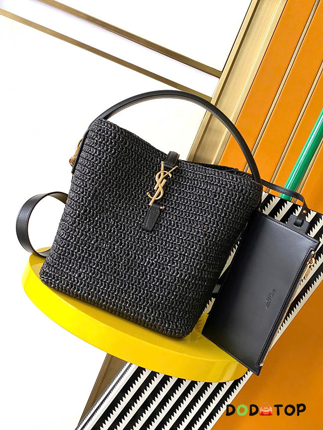 YSL LE 37 in woven raffia and vegetable-tanned leather black bag size 20x25x16CM - 1