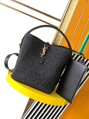 YSL LE 37 in woven raffia and vegetable-tanned leather black bag size 20x25x16CM