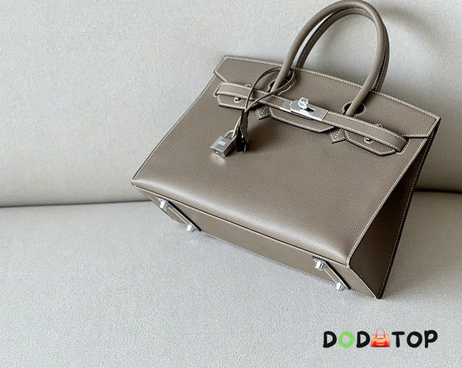 Hermes bag by custom size 35cm - silver hardware - Togo leather with white contrast stitching - 1