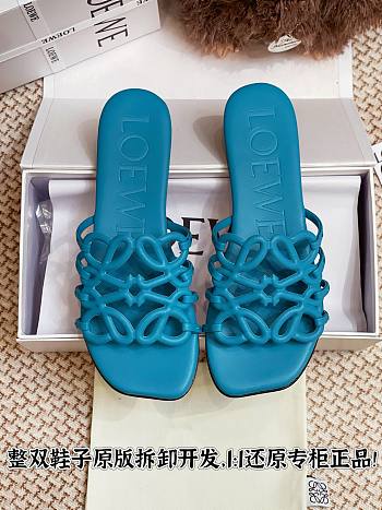 LOEWE Petal Anagram leather slides blue