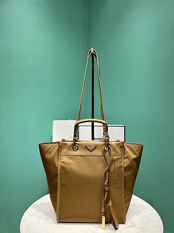 Prada Large Re-Nylon and leather tote bag brown size 23x28.5x15cm