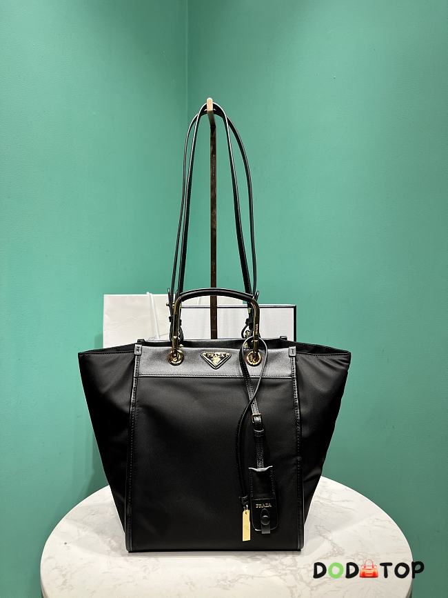 Prada Large Re-Nylon and leather tote bag black size 23x28.5x15cm  - 1