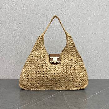 Celine CABAS TRIANGLE IN RAFFIA AND CALFSKIN bag size 45x23x6cm