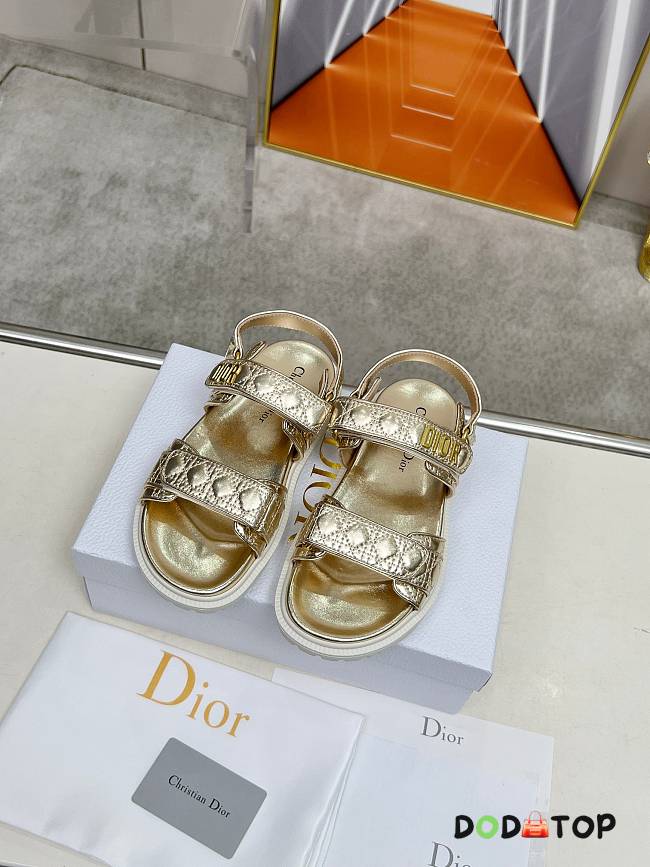 Dior Sandal Gold-Tone Laminated Sheepskin with Quilted Cannage Motif - 1