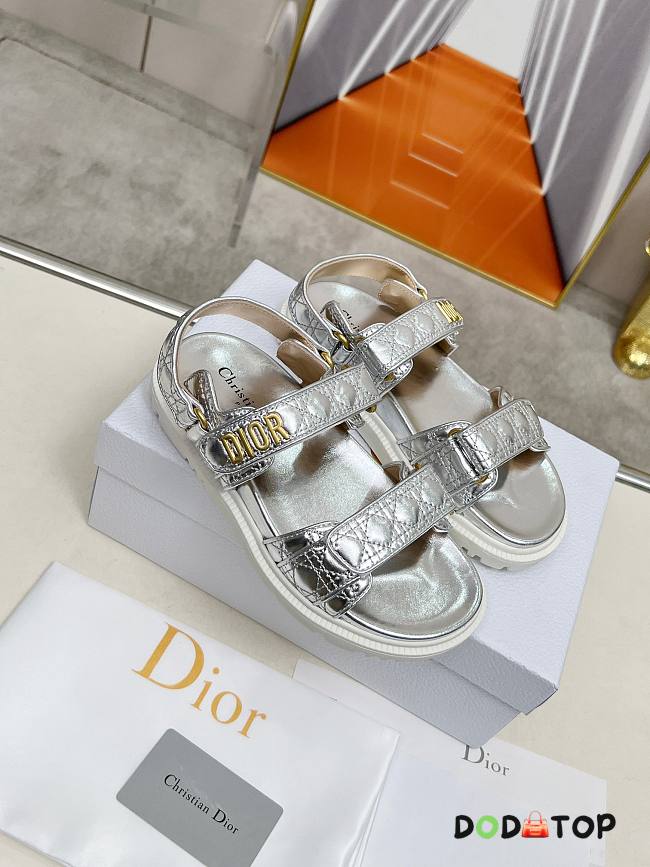 Dior Sandal Silver-Tone Laminated Sheepskin with Quilted Cannage Motif - 1