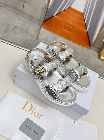 Dior Sandal Silver-Tone Laminated Sheepskin with Quilted Cannage Motif