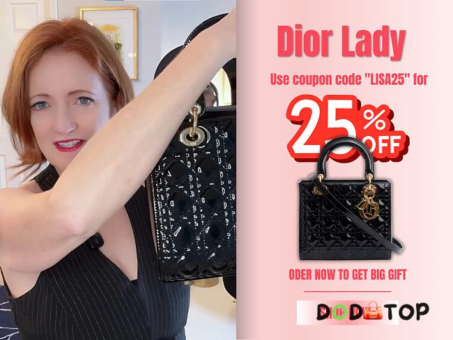 Dior Lady Medium Black Patent Leather Bag Size 24 x 20 x 11 cm - 1