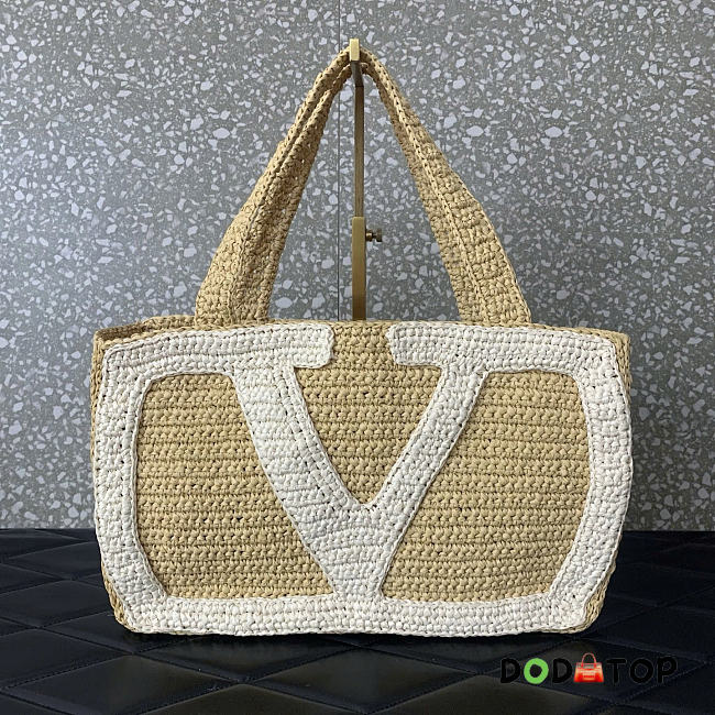 Valentino Garavani Viva Superstar Small Shopping Bag In Raffia beige size 26x18x7cm - 1