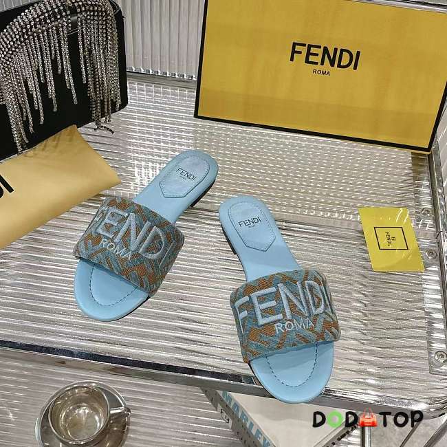 Fendi Sunshine Light blue denim-effect jacquard slides - 1