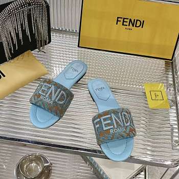 Fendi Sunshine Light blue denim-effect jacquard slides
