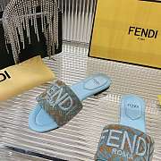 Fendi Sunshine Light blue denim-effect jacquard slides - 2