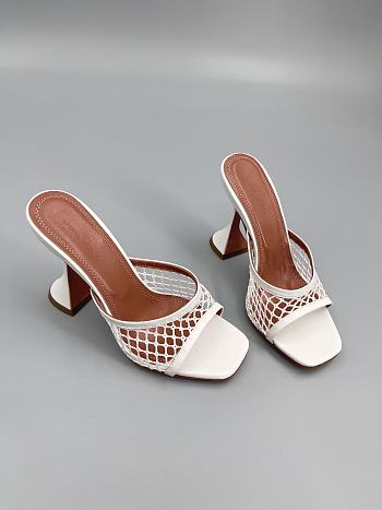 Amina Muaddi Leather Lupita Net Mules 90mm white
