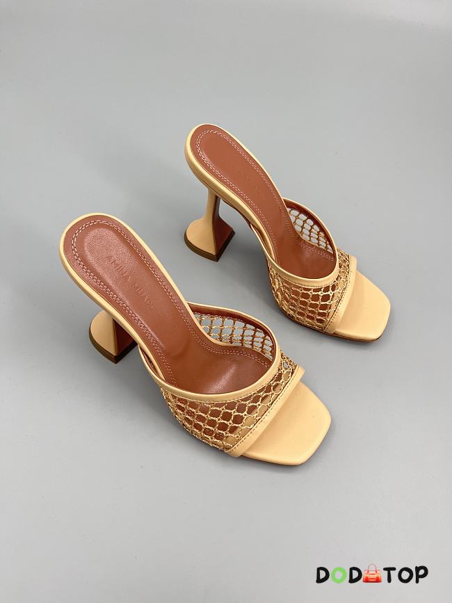Amina Muaddi Leather Lupita Net Mules 90mm yellow - 1