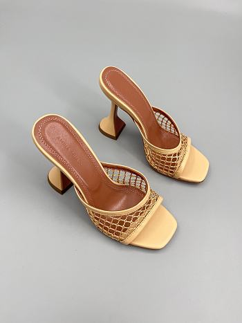 Amina Muaddi Leather Lupita Net Mules 90mm yellow