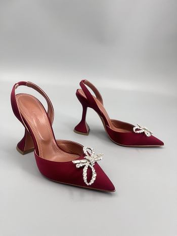 Amina Muaddi Begum satin slingback pumps 95mm -  Wine red