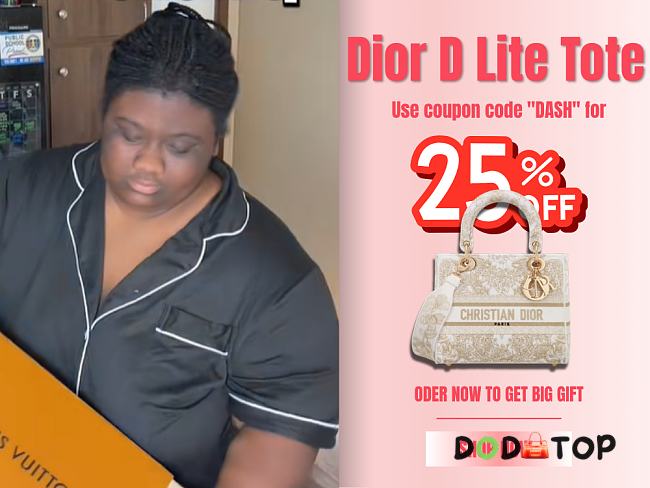 Dior D Lite Tote Cream Medium Size 24 cm - Code DASH (25%) - 1