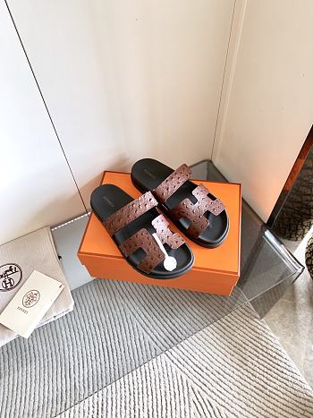Hermes Cyprus sandals Ostrich leather red