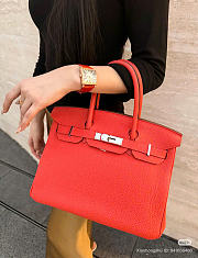 Hermes Birkin Epsom, silver hardware custom-made red bag size 30cm - 1