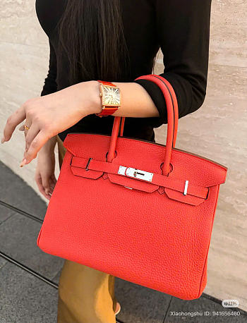 Hermes Birkin Epsom, silver hardware custom-made red bag size 30cm