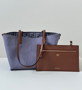 Fendi Small Roll Blue denim-effect FF jacquard reversible shopper size 22x14x18cm