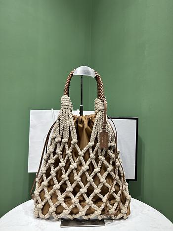 Prada Medium Cotton Macramé Bag brown size 30W x 37H cm