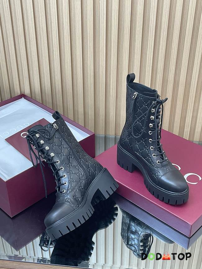 Women's lace-up ankle boots with GG detail - 1