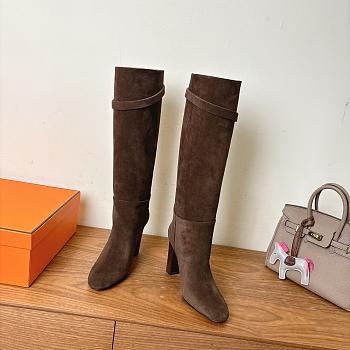 Hermes Boots brown suede leather  - 01
