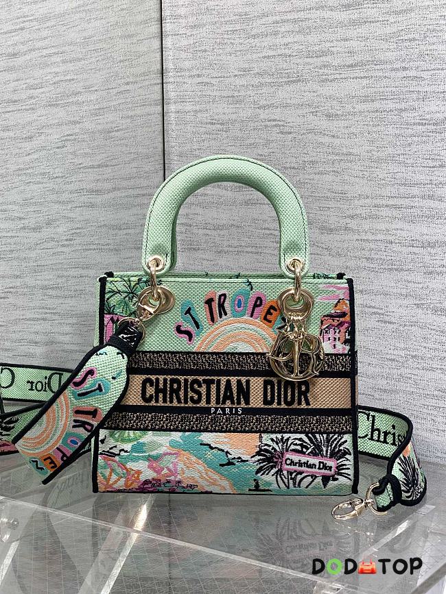 Dior lady bag Souvenir Natural raffia and multicolored embroidered blue size 24x11x20cm - 1