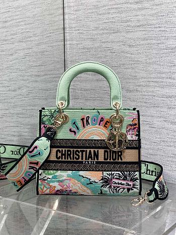Dior lady bag Souvenir Natural raffia and multicolored embroidered blue size 24x11x20cm
