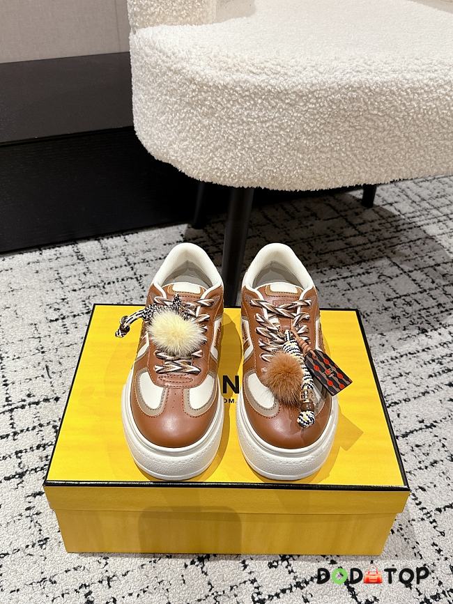 Fendi Match Pink leather low platform sneaker with jewel - 01 - 1