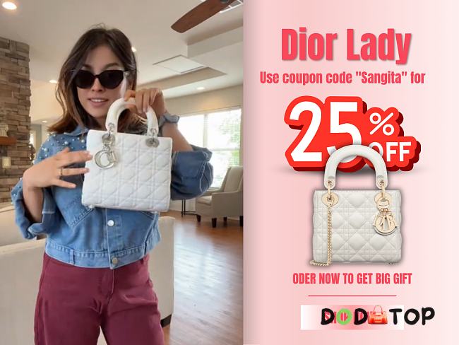 Dior Lady White Lambskin Leather Cannage Size 20 x 17 x 8 cm code sangita (25% off) - 1