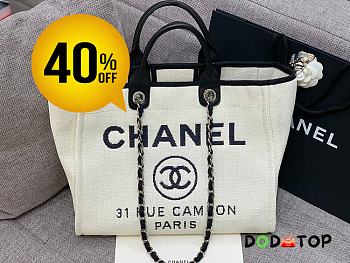 Chanel Canvas Shopping White Bag Size 38 cm