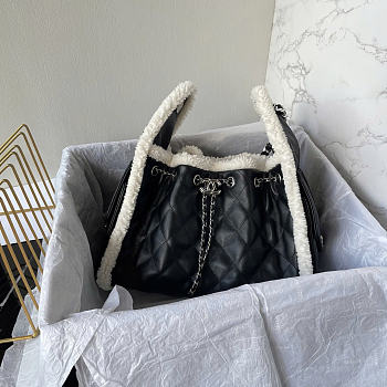 Chanel black hobo silver hardware bag size 30x26x14cm