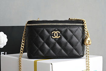 Chanel black Quilted Caviar Vanity Case Bag Size 16.5 × 8 × 10 cm